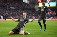 Jonny Evans celebrating after his goal at Villa Park earlier this season